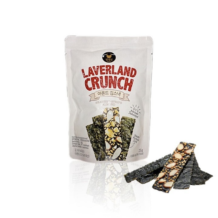 Laverland Crunch Seaweed Strips Rasa Almond Kemasan Bungkus 25g